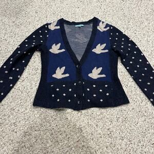 Anthropologie Leifnotes Cardigan Sweater Sz XS Bird Wool Alpaca Blend Ruffle